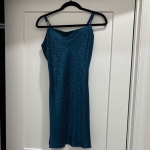 Teal Spaghetti Strap Floral Dress